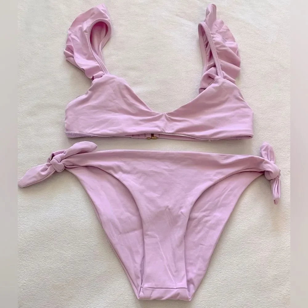 NEW L*Space Bikini Set Lilac Harper Top & Side Tie Bottom Medium Bathing Suit